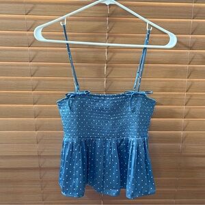 American Eagle Blue Polka Dot Camisole Bow Babydoll Tank Top Extra Large NWT